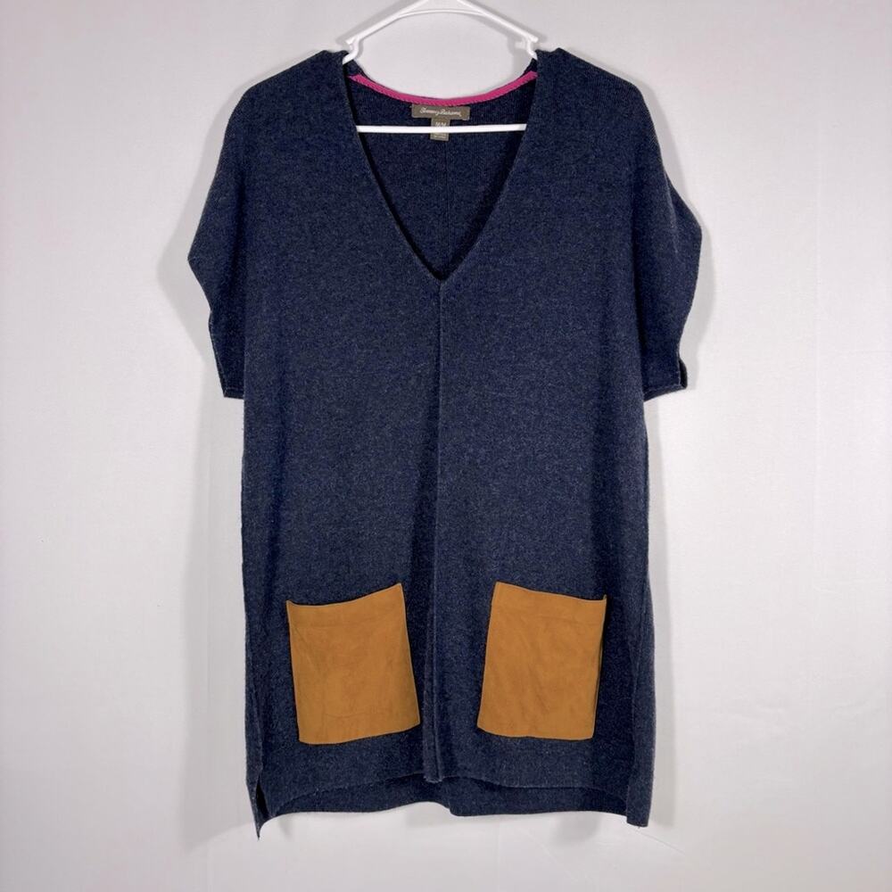 Tommy Bahama Blue Short Sleeve Knit Vest Fun Contracting Pockets Medium S0362